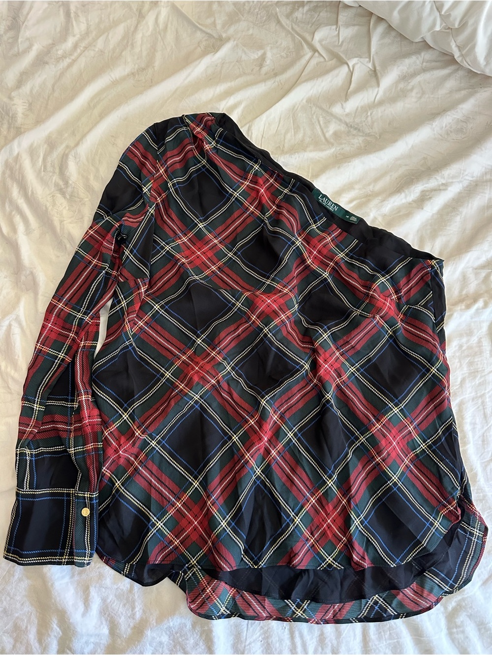 Lauren Ralph Lauren Red & Black Plaid One Shoulder Blouse Size 14